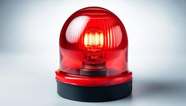 a red emergency warning light with a rotating bulb inside designed to signal alerts or danger