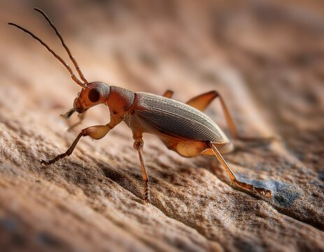close up of a small insect walking on a textured surface