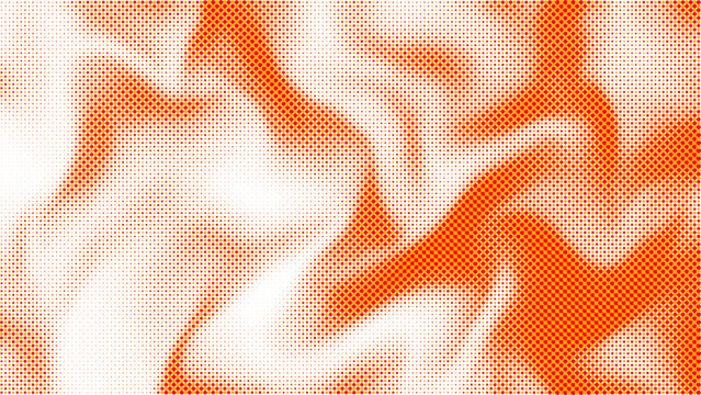 Orange and red halftone abstract pattern with flowing dotted shapes and textured gradient effect, modern background vector