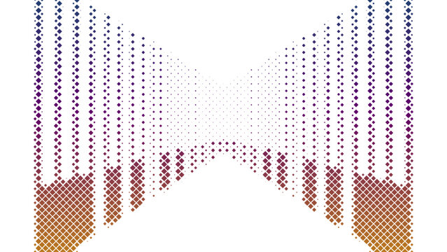 Brown gradient halftone pattern with diamond dots and symmetrical fading curves, elegant abstract vector background design