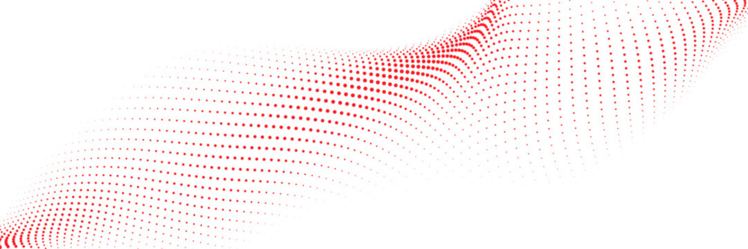 Red halftone perspective wave with curved dotted lines and fading density, clean abstract background vector illustration