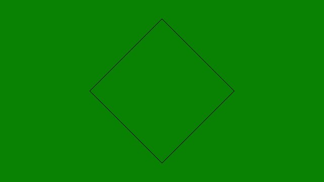 Dynamic bold diamond rhombus frame shrink and center collapse loop transition on chroma key green background in 4K