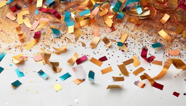 colorful confetti falling against white background celebration party event
