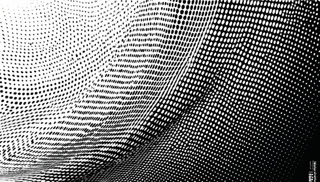 black and white halftone pattern with dots and grid lines
