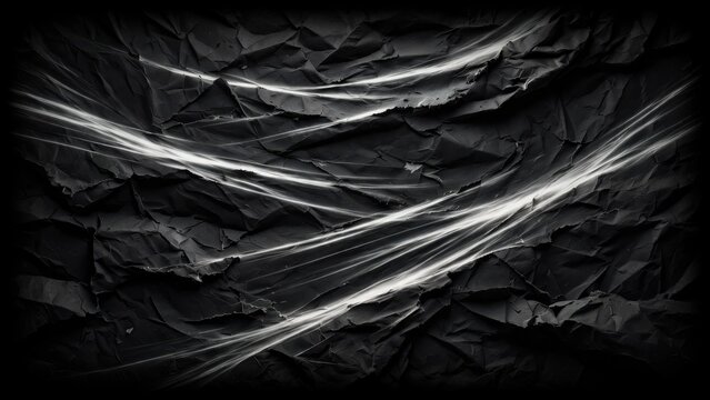 Black crumpled paper texture with bright, energetic light streaks