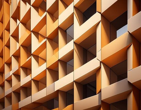 modern architecture facade with abstract geometry pattern of cubes where shadows and repetition add depth and crisp texture for design concepts
