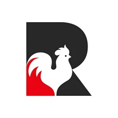 Rooster Silhouette in Letter R Monogram Logo, Minimal Vector Style (PNG) © Aman