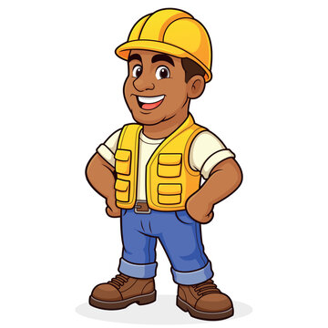 Construction Worker Cartoon Mascot with Hard Hat and Safety Vest