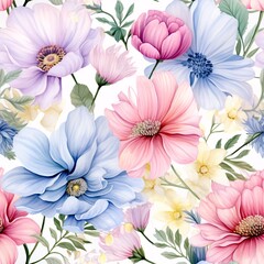 Obraz premium Watercolor Flower Seamless Pattern, Watercolor Flower Digital paper, Abstract Flower Pattern, Floral Seamless Pattern, Watercolor Flower Background, Flowers Pattern