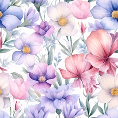 Obraz premium Watercolor Flower Seamless Pattern, Watercolor Flower Digital paper, Abstract Flower Pattern, Floral Seamless Pattern, Watercolor Flower Background, Flowers Pattern