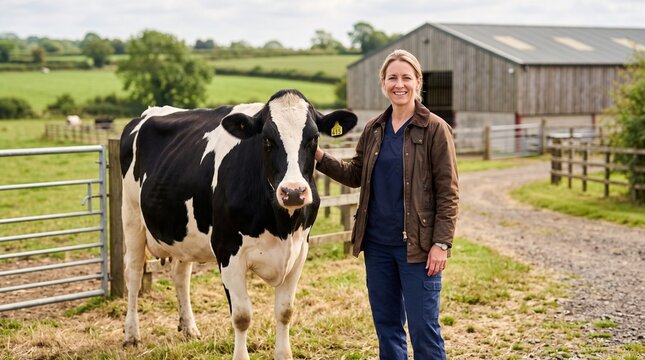 professional veterinarian portrait with cow