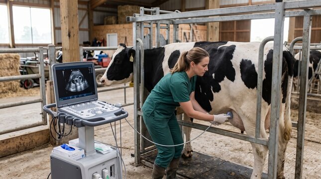 veterinarian performing an ultrasound on a cow