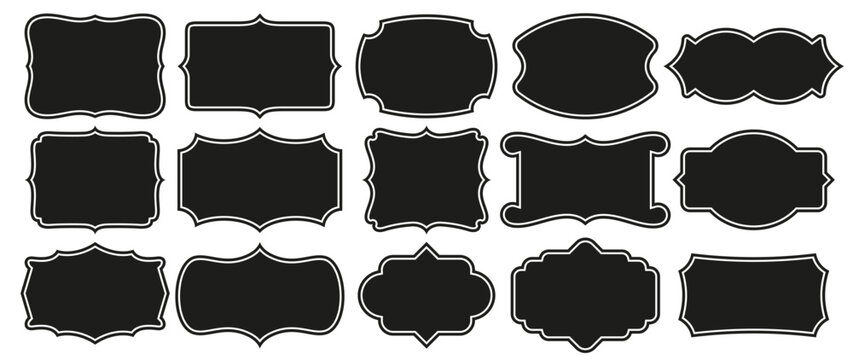 Vintage blank labels decorative frames borders. Retro ornate tags classic badges elegant plaques antique signs empty shapes for text copy space packaging graphic design elements isolated collection