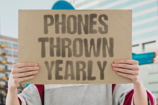 "Phones Thrown Yearly" Designed obsolescence creates unnecessary waste cycles every twelve months. PLANNED. OBSOLESCENCE. WASTE. CONSUMPTION. ENVIRONMENTAL.