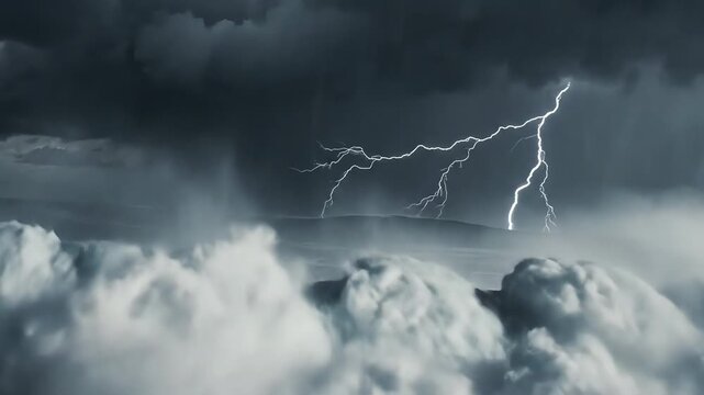 Dramatic lightning storm with dark clouds and thunder