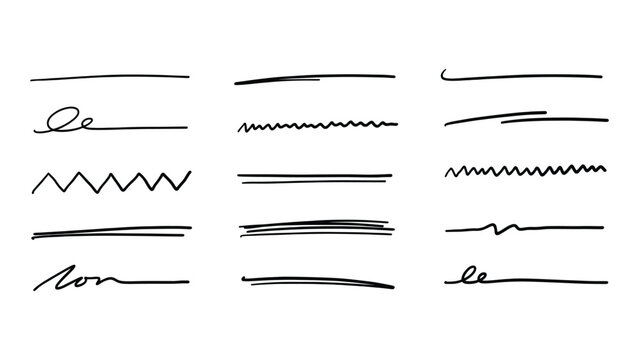 A comprehensive collection of handdrawn vector doodle lines and underline strokes for text emphasis in digital graphic design and creative projects