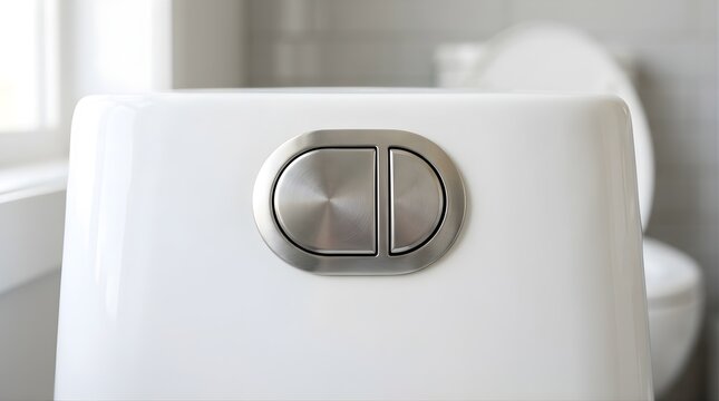 Modern dual flush toilet button in a bright contemporary bathroom