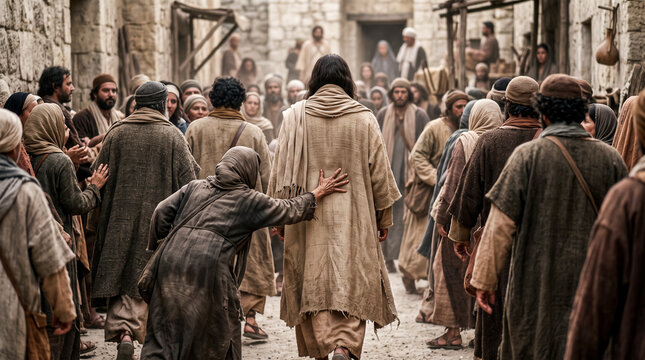 A woman touch Jesus Christ clothes.
