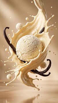 Vanilla Ice Cream with Splash and Vanilla Pods
Creamy Vanilla Ice Cream Artistic Splash
Gourmet Vanilla Dessert with Natural Pods
Vanilla Ice Cream Floating in Cream Splash
Premium Vanilla Dessert Con