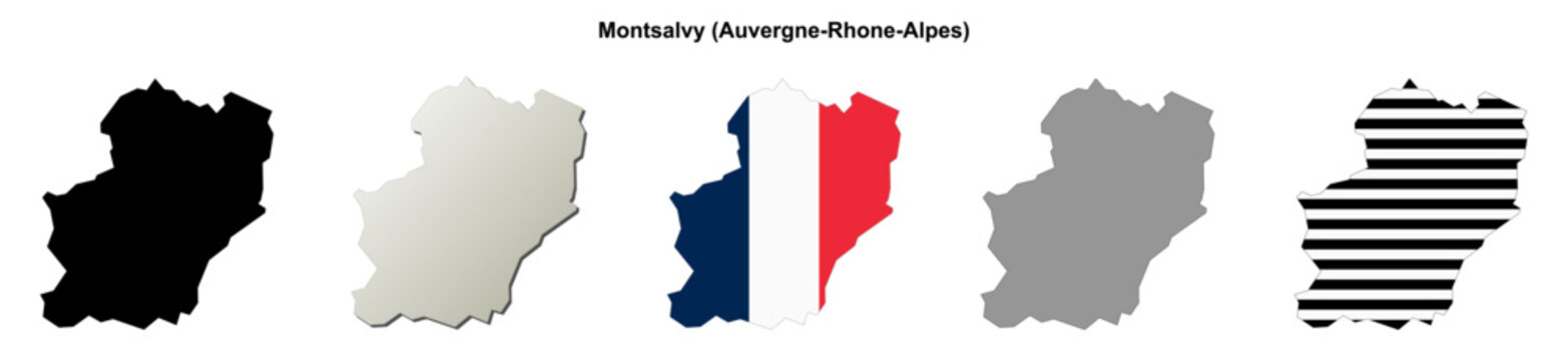 Montsalvy (Auvergne-Rhone-Alpes) blank outline map set