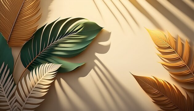 design a neutral background with shadows of tropical leaves similar to the uploaded image emphasize the tranquil and calming effect created by the simple yet beautiful play of light and shadow