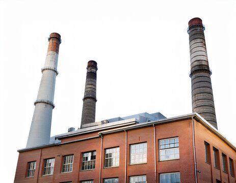 factory building with chimneys isolated on white background background