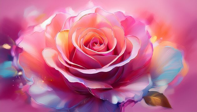 abstract rose close up with blurred edges and watercolor effect on pink background
