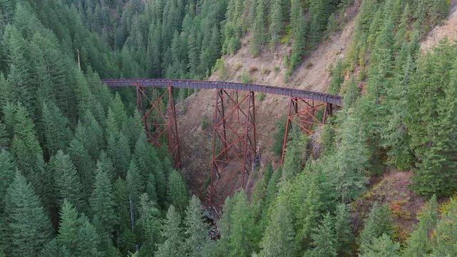 Historic Railway Bridge Spanning a Lush Forest Valley in British Columbia, Canada
