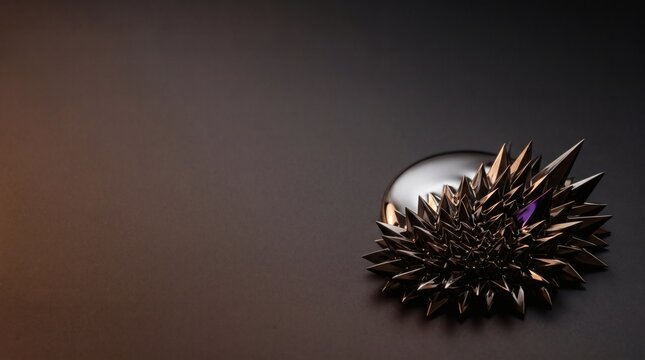Abstract 3D zero-trust security hero background with hostile metallic spikes surrounding a protected core, symbolizing threat containment, verification and cyber resilience.