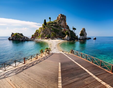 isola bella a tiny island close to taormina linked by a narrow path to the azure beach