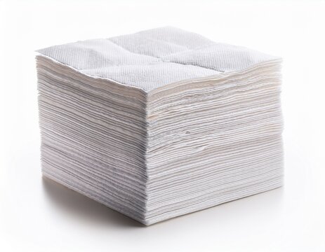 stack of white paper napkins white background cutout