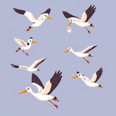 Obraz premium Storks carrying babies in flight