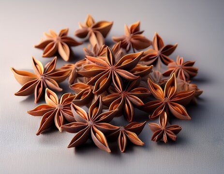 dried star anise spices on neutral background