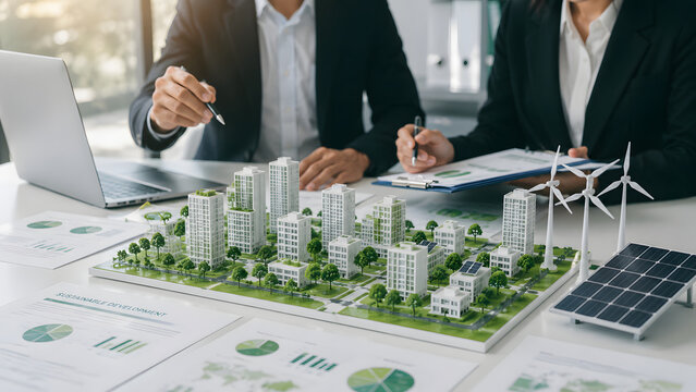 Business Team Planning Sustainable Urban Development with Renewable Energy