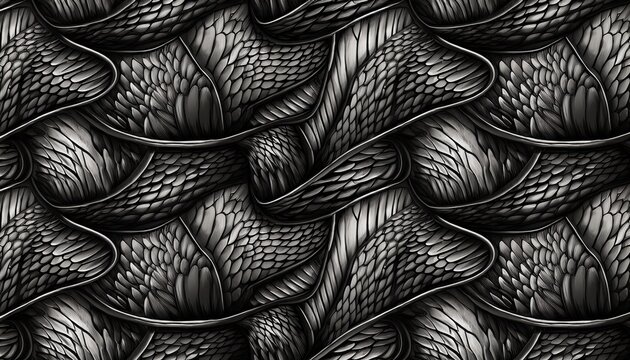 dragon snake reptile fish mermiad scale seamless pattern tile dinosaur skin seamless pattern black line background