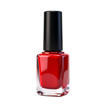 [Transparent Background PNG]Classic Bright Red Nail Polish Bottle on White Background