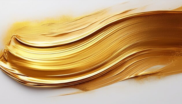 shimmering gold paint brush stroke on white background
