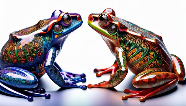 two frogs with colorful patterns on their bodies
