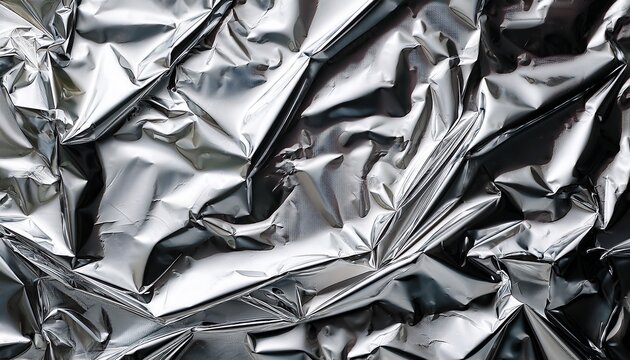 crumpled aluminum foil texture with soft reflections minimalist metallic background flat lay