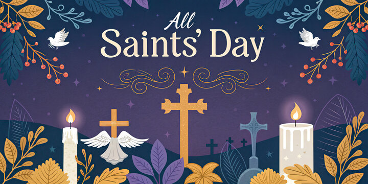 All Saints Day vintage Christian celebration poster