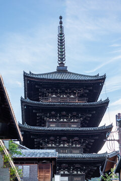Iconic Hokanji Temple pagoda in Higashiyama Kyoto featuring traditional Buddhist architectural details, Kyoto, Japan 