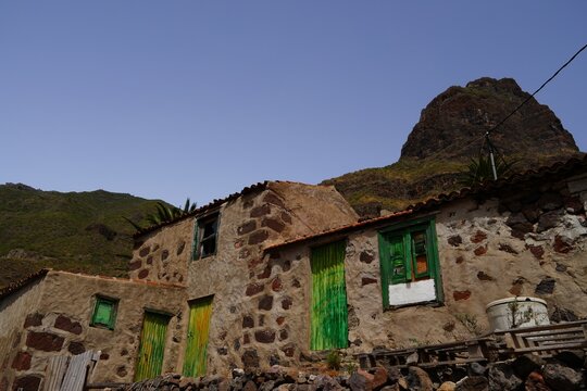 Traditional stone houses in anaga mountains, tenerife, canary islands