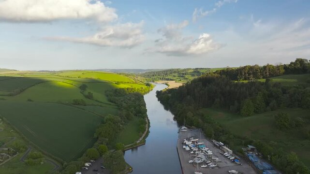 River Dart in Totnes from a drone, Devon, England