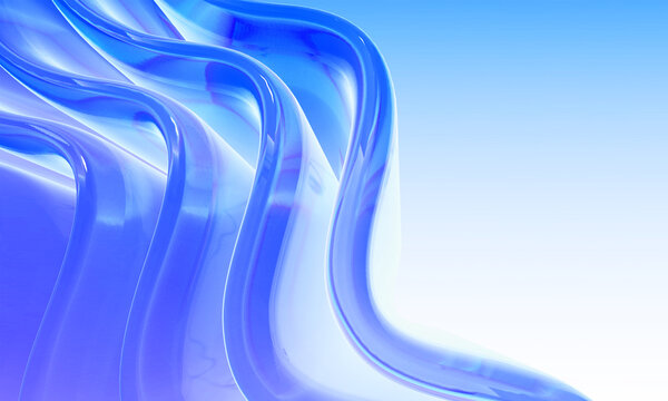 Abstract 3d background with flowing blue glossy waves and smooth curves, modern digital art design for wallpaper or presentation backdrop