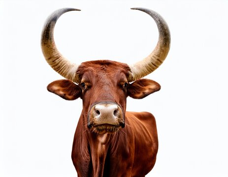 animal ankole watusi long horned cattle on a white or clear surface white background
