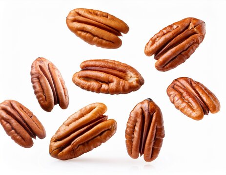 falling pecans isolated on white background