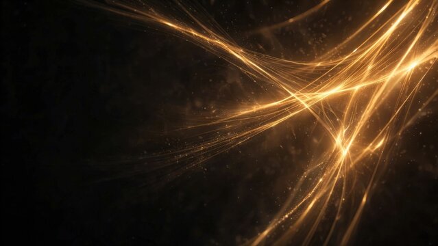 Luminous golden tendrils weave through dark, shimmering cosmic dust