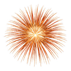 Obraz premium A firework bursts outward from a bright central point with long slender trails forming a round radiant spray. The fine streaks radiate evenly around the bright center on a transparent background.