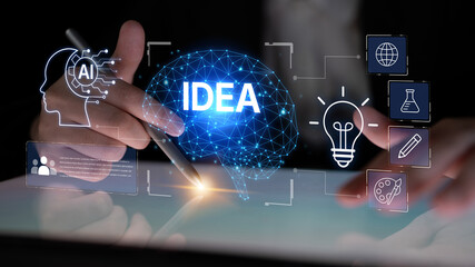 Surreal representation of innovative ideas powered by artificial intelligence with hands interacting in a digital space, showcasing a blend of creativity and technology for future concepts. Nascent © InfiniteFlow