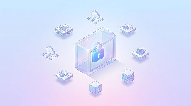 Digital security concept with lock and network elements